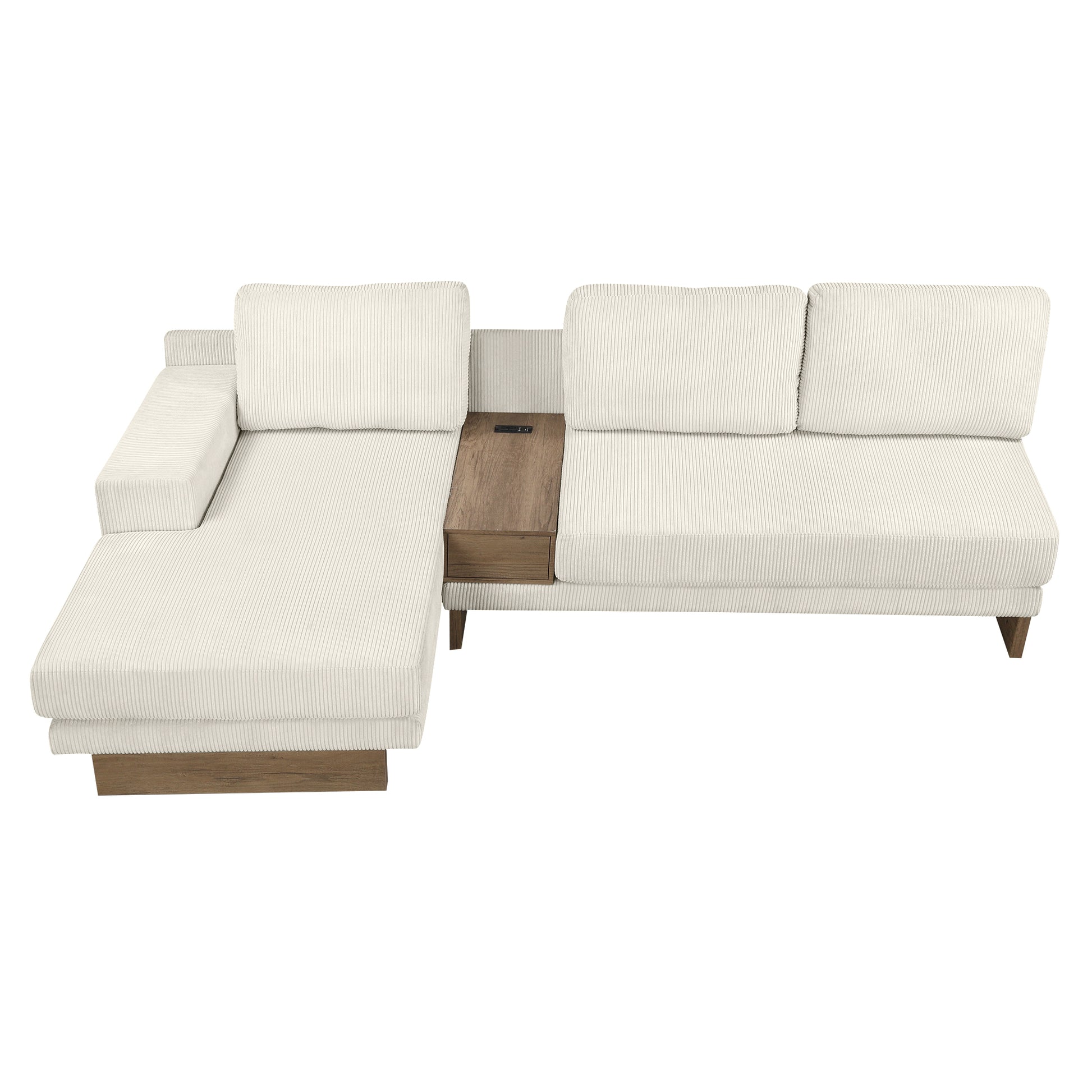 Corduroy Couch, Modern L Shaped Sectional Sofa with Reversible Chaise, Beige