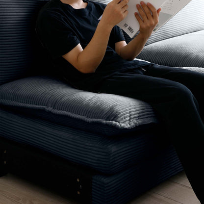 U Shape Sectional Cloud Sofa, Plush Corduroy Couch with Ottoman, Beige