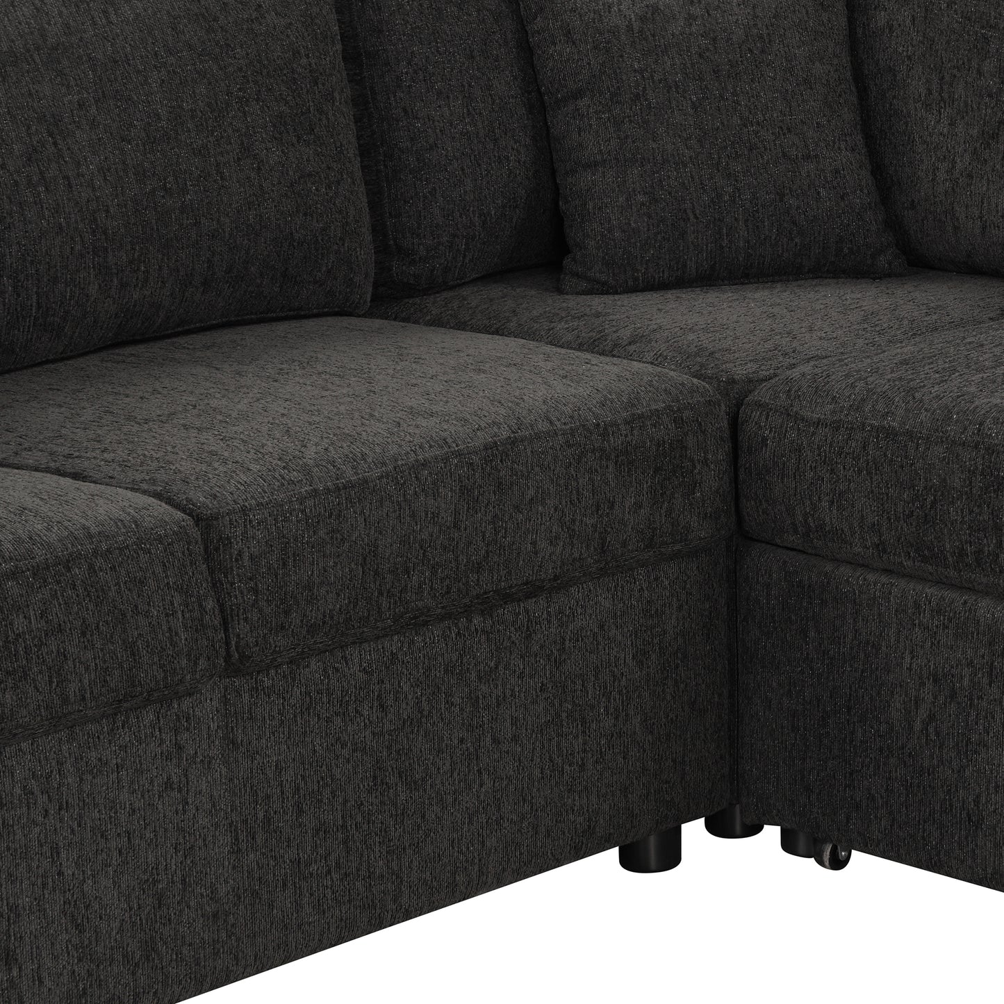 Louie Sectional Sleeper Sofa, Couch with Chaise and Storage - Black