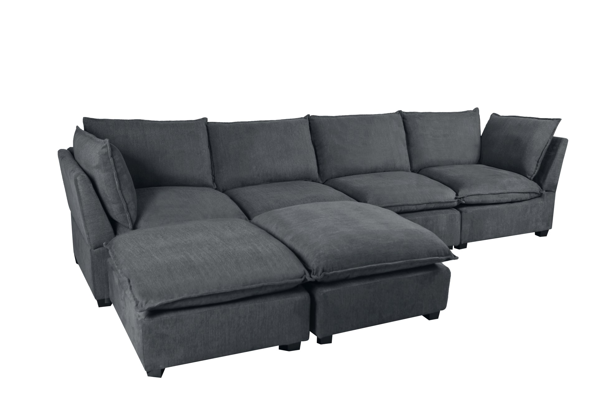 Large Cloud Sectional Sofa, Linen U Shaped Couch with Ottomans, Gray