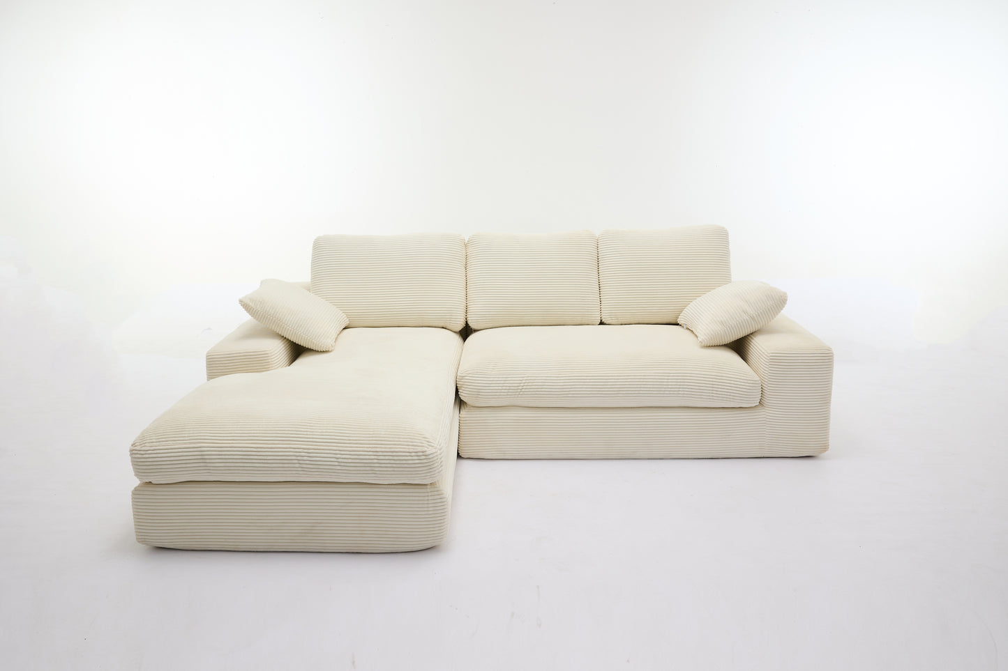 Chaise Lounge Sofa, L Shape Reversible Corduroy Couch Sectional, White