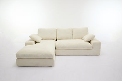 Chaise Lounge Sofa, L Shape Reversible Corduroy Couch Sectional, White