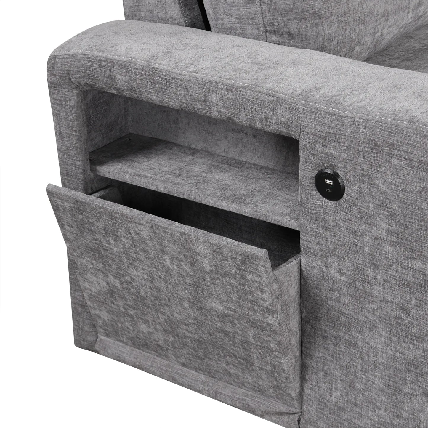 Sleeper Sectional, Sofa L Shape, Couch with Ottoman and Storage, Gray