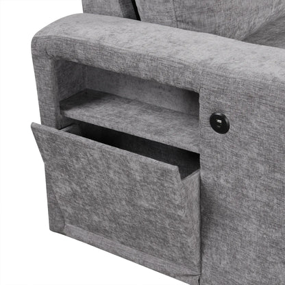 Sleeper Sectional, Sofa L Shape, Couch with Ottoman and Storage, Gray