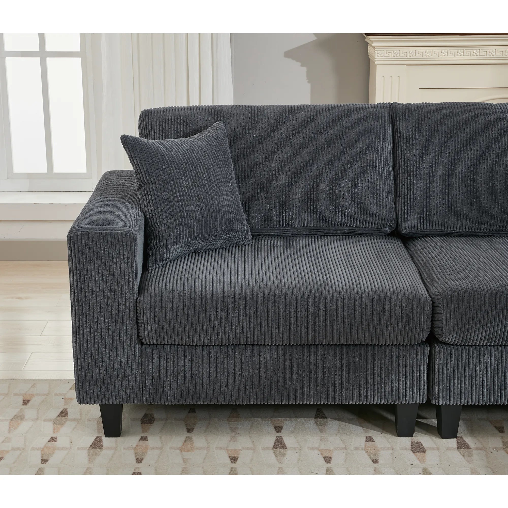 Modular Sectional Sofa, Deep Seat Corduroy Couch, Dark Gray