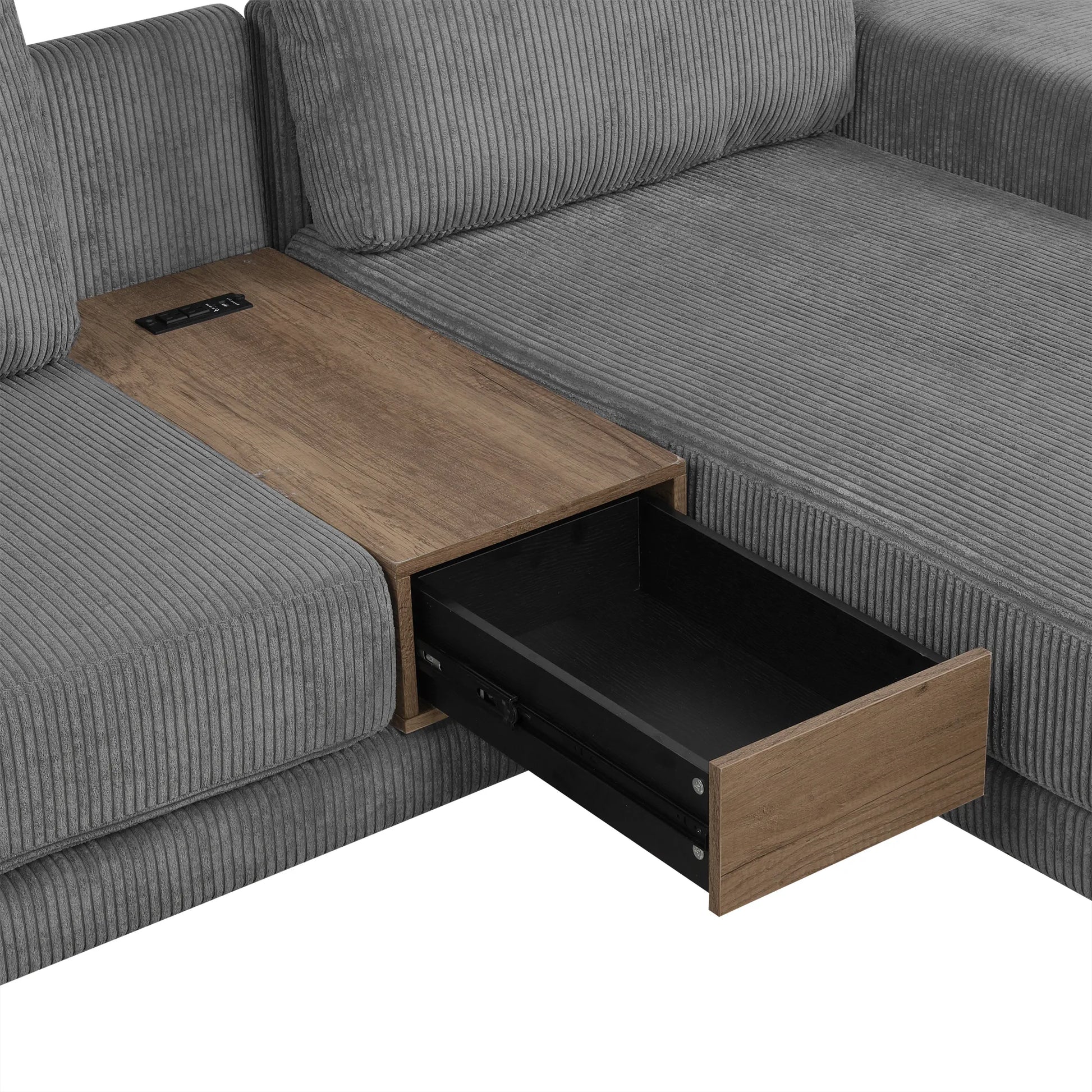 Corduroy Couch, Modern L Shaped Sectional Sofa with Reversible Chaise, Gray