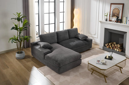Chaise Lounge Sofa, L Shape Reversible Corduroy Couch Sectional, Grey