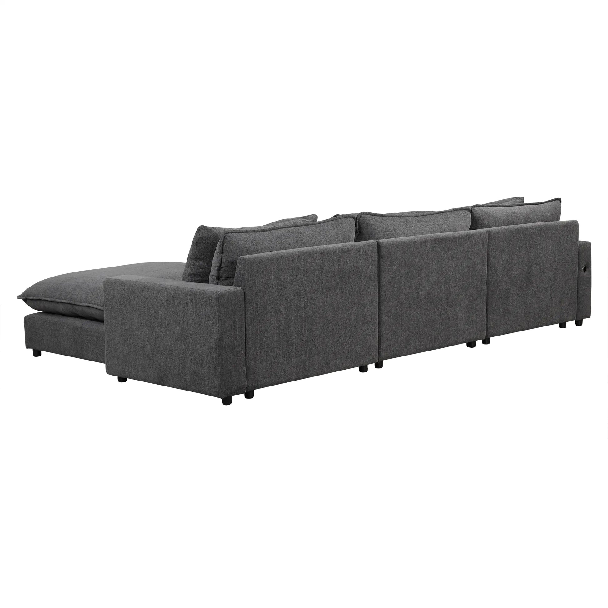 Comfy Sectional Cloud Couch, Chenille Sofa with Ottoman, Grey