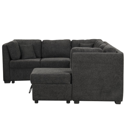 Louie Sectional Sleeper Sofa, Couch with Chaise and Storage - Black