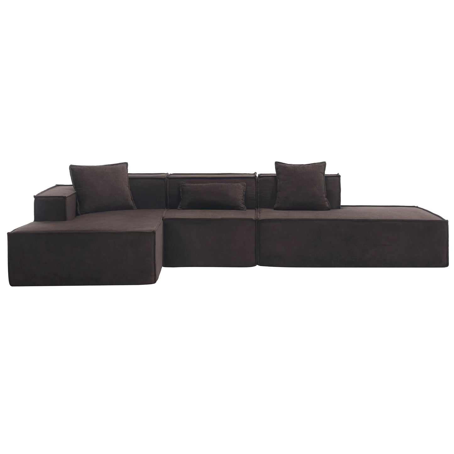 Modular Lounge Sofa, L Shaped Sectional with Chaise, Brown