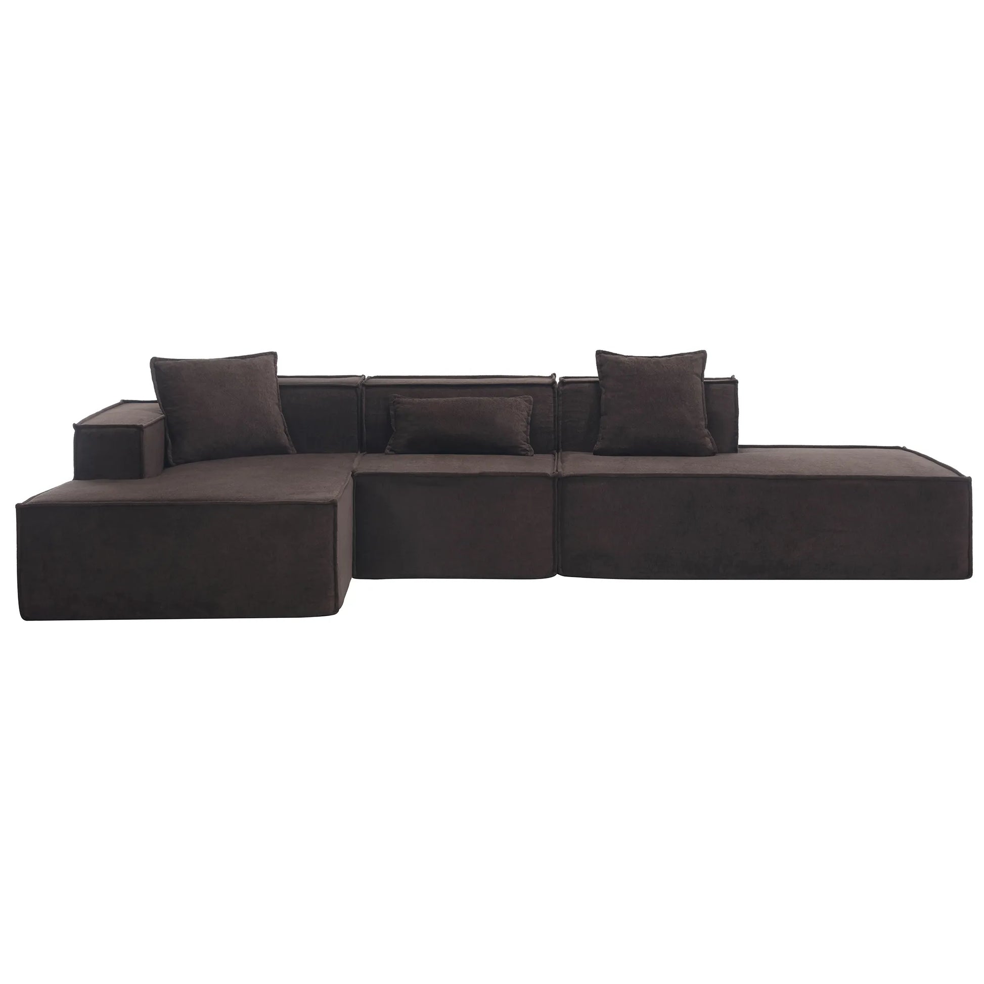 Modular Lounge Sofa, L Shaped Sectional with Chaise, Brown
