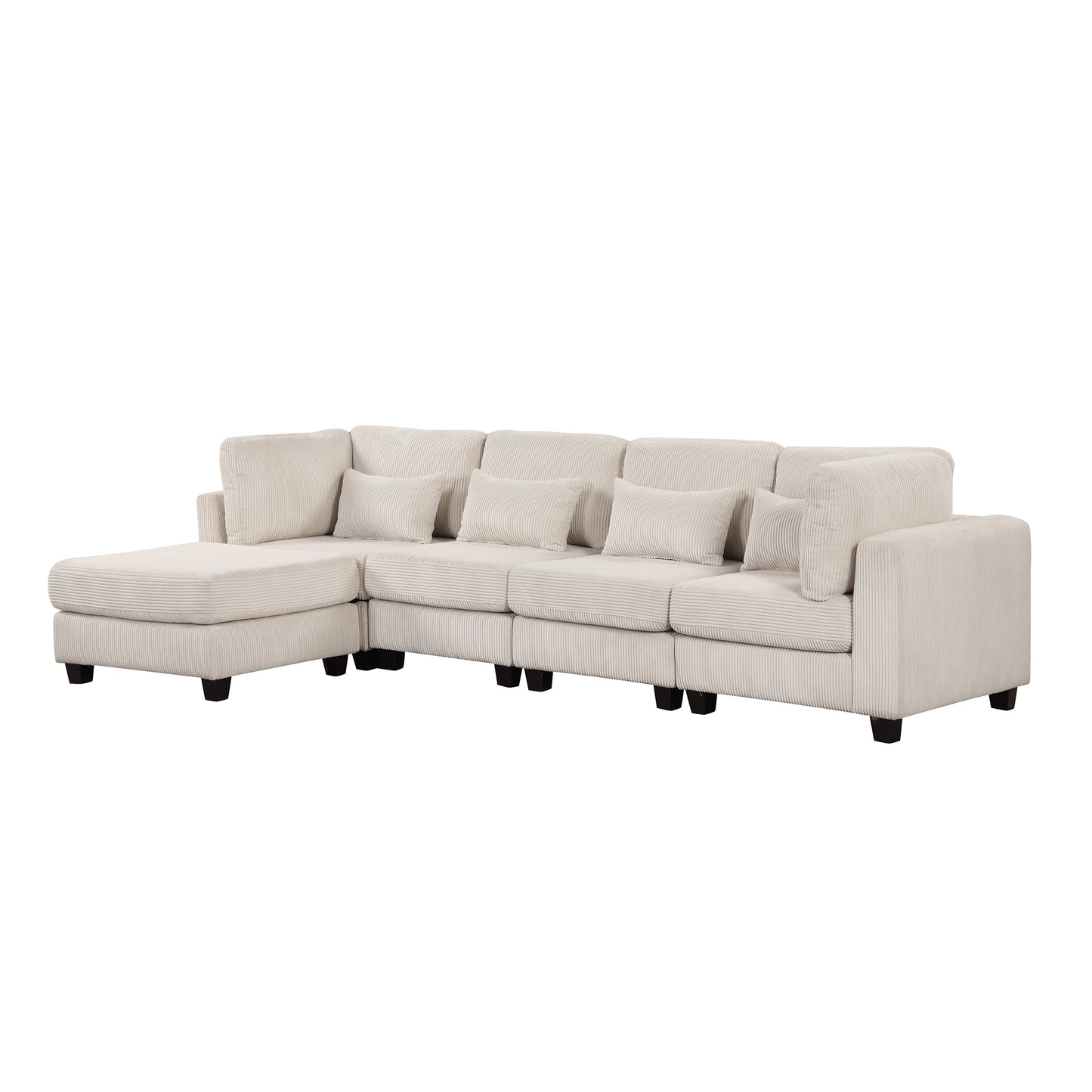 Louie Modular Sectional Sofa, Corduroy Couch with Ottoman - Beige