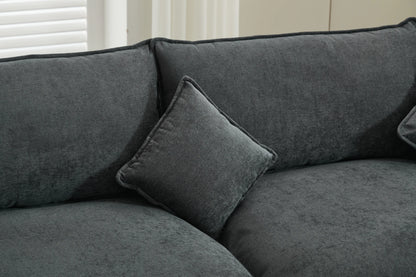 3 Seater Sofa, L Shaped Couch with Ottoman, Beige/Gray/Green