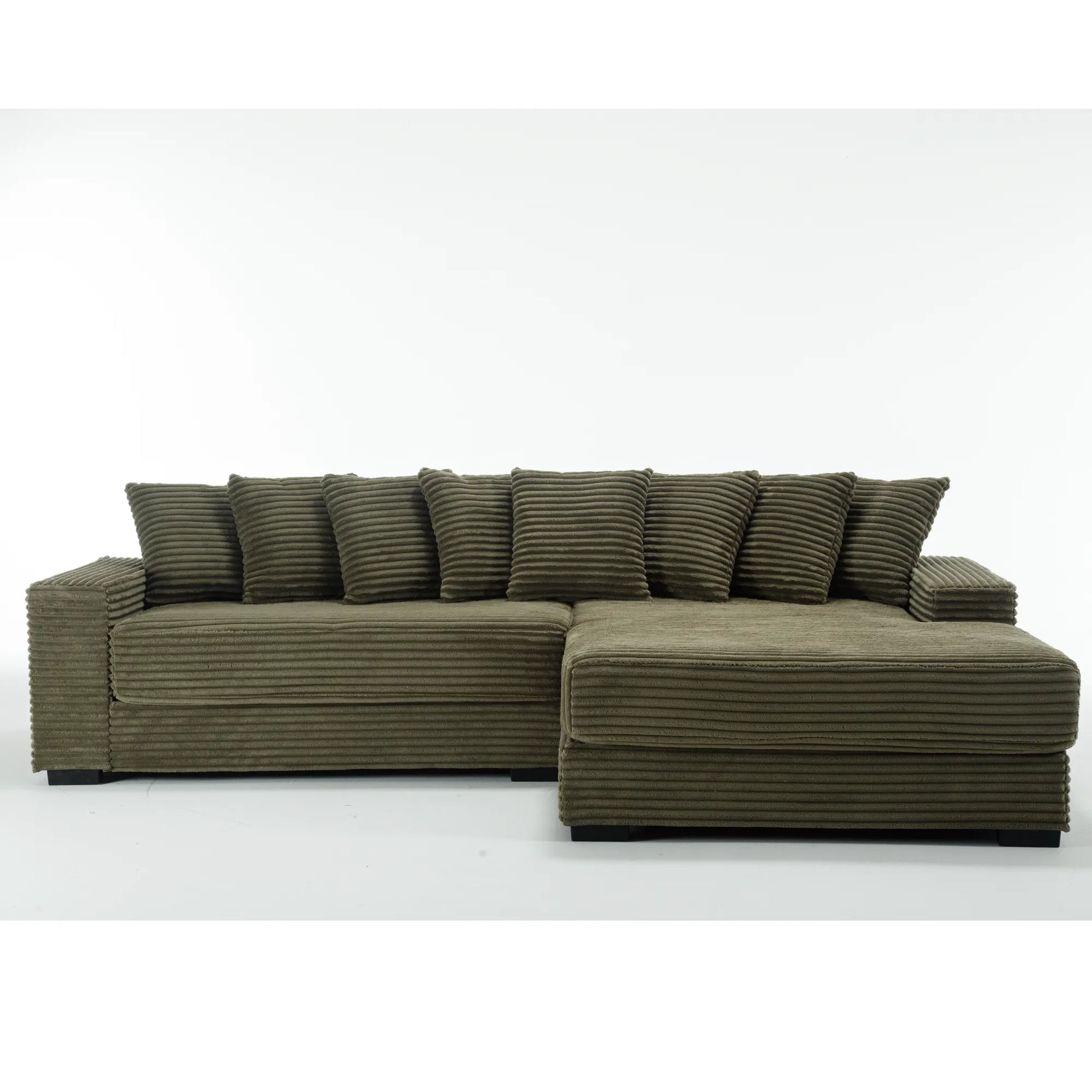 L Shaped Corduroy Couch, Plush Chaise Lounge Sofa, Green
