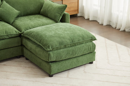 3 Seater Sofa, L Shaped Couch with Ottoman, Beige/Gray/Green
