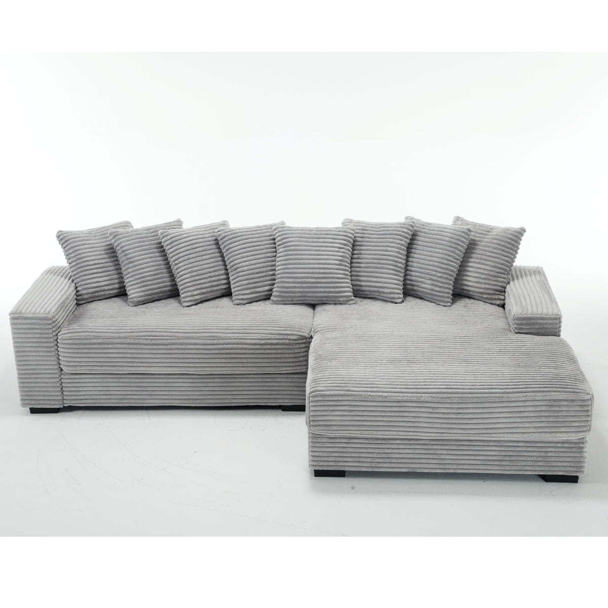 L Shaped Corduroy Couch, Plush Chaise Lounge Sofa, Gray
