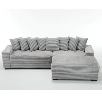 L Shaped Corduroy Couch, Plush Chaise Lounge Sofa, Gray