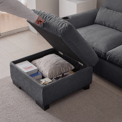 Louie Sectional Couch with Chaise, Sofa L-Shape with Ottoman Storage - Gray