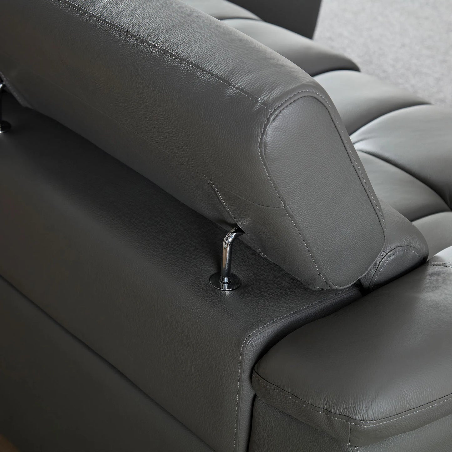 Genuine Leather Recliner Sofa, Modern Couch with Chaise, USB and Adjustable Headrest, Dark Grey