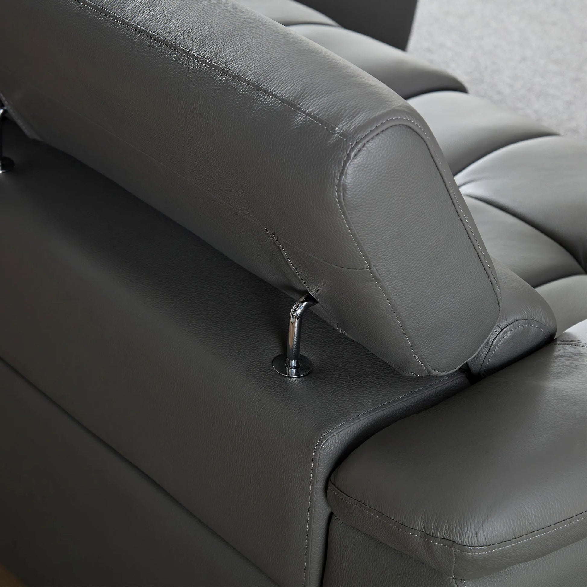 Genuine Leather Recliner Sofa, Modern Couch with Chaise, USB and Adjustable Headrest, Dark Grey