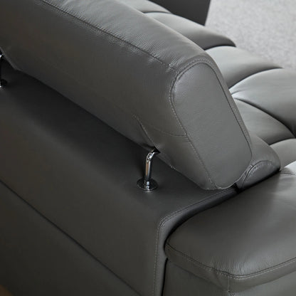 Genuine Leather Recliner Sofa, Modern Couch with Chaise, USB and Adjustable Headrest, Dark Grey