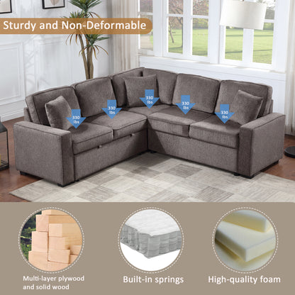 Louie Sleeper Sectional, Couch L Shape - Brown