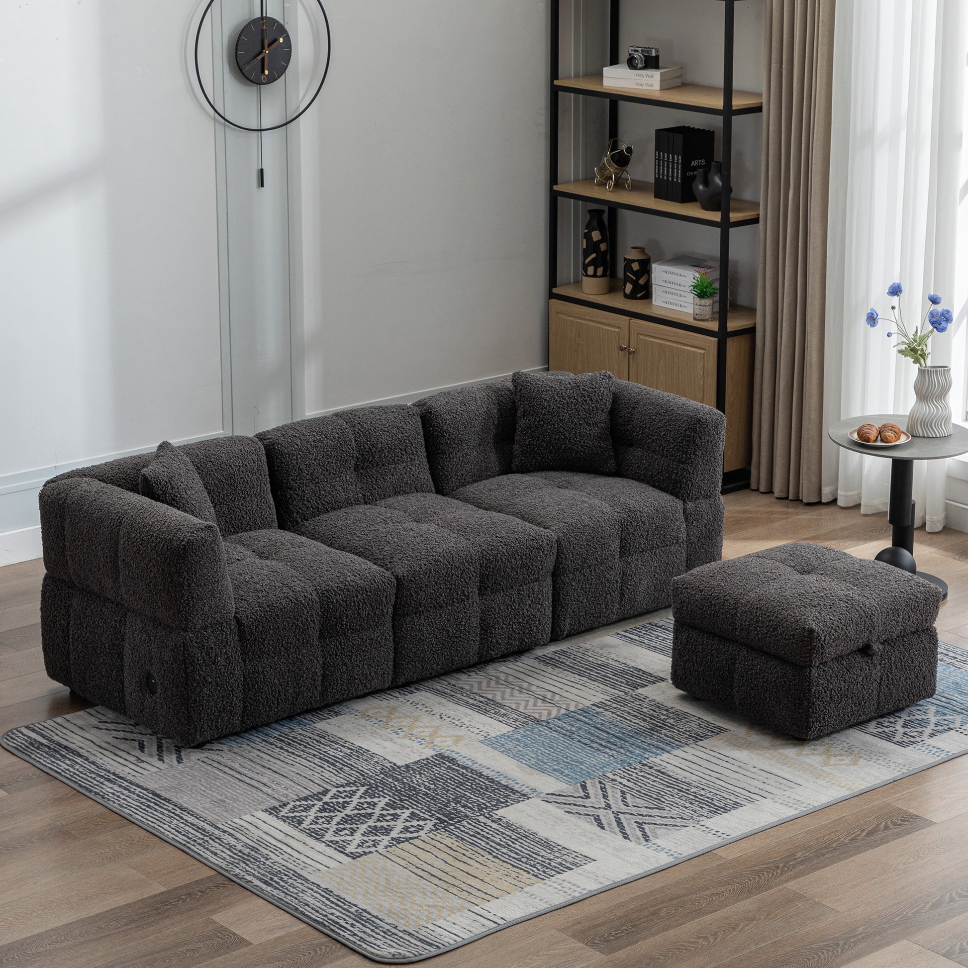 Small Couch, Sectional with Ottoman - Gray