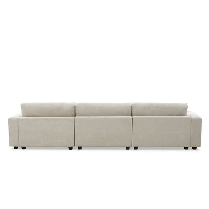 Deep Seat Corduroy Sofa, Large Sectional Couch with Chaise, Beige