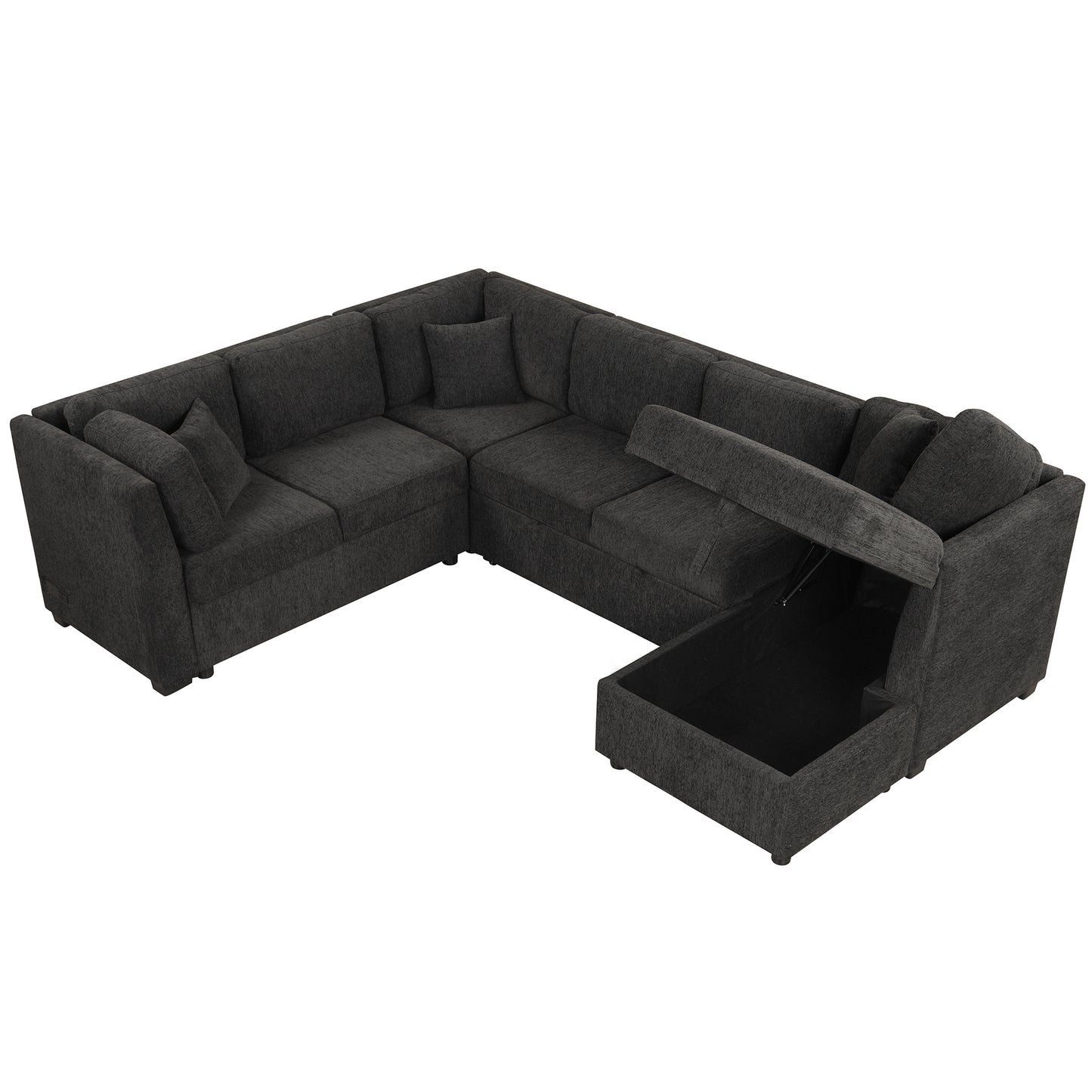 Louie Sectional Sleeper Sofa, Couch with Chaise and Storage - Black