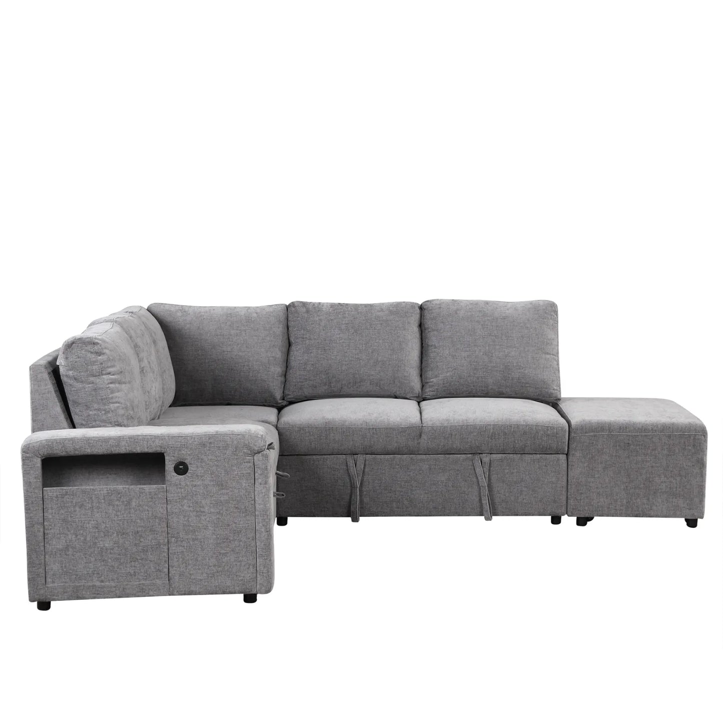 Sleeper Sectional, Sofa L Shape, Couch with Ottoman and Storage, Gray