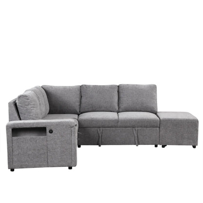 Sleeper Sectional, Sofa L Shape, Couch with Ottoman and Storage, Gray