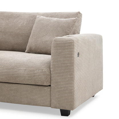 Deep Seat Corduroy Sofa, Large Sectional Couch with Chaise, Khaki
