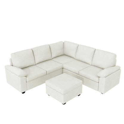 Modern L-Shape Velvet Sectional Sofa, Corner Couch with Ottoman, Beige