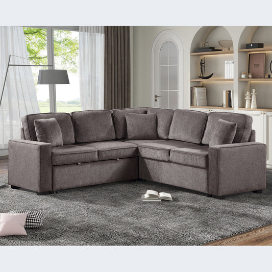 Louie Sleeper Sectional, Couch L Shape - Brown
