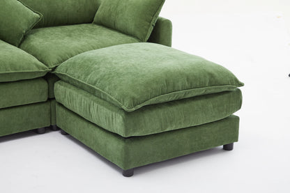 3 Seater Sofa, L Shaped Couch with Ottoman, Beige/Gray/Green