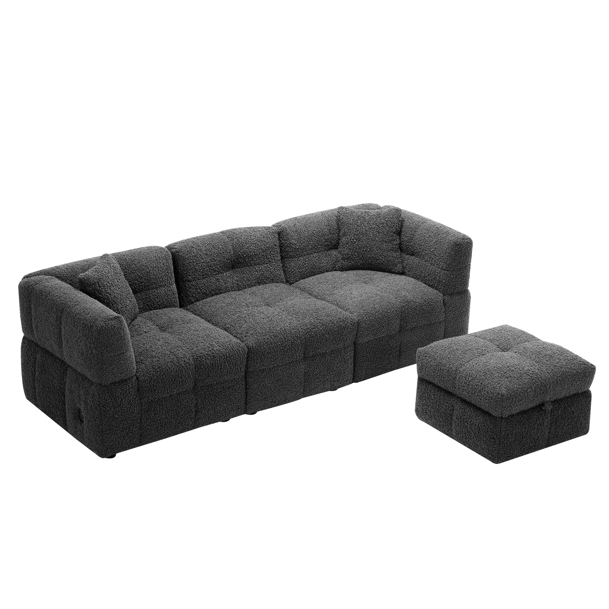 Small Couch, Sectional with Ottoman - Gray