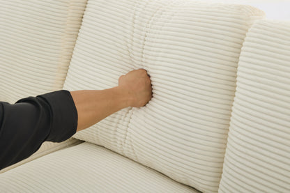 Chaise Lounge Sofa, L Shape Reversible Corduroy Couch Sectional, White