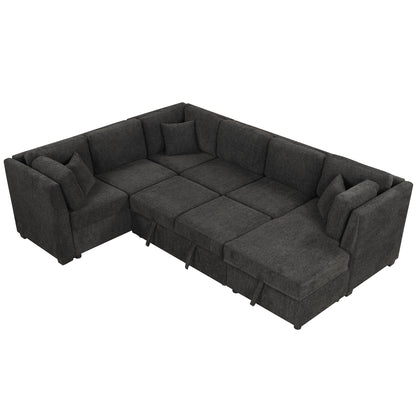 Louie Sectional Sleeper Sofa, Couch with Chaise and Storage - Black