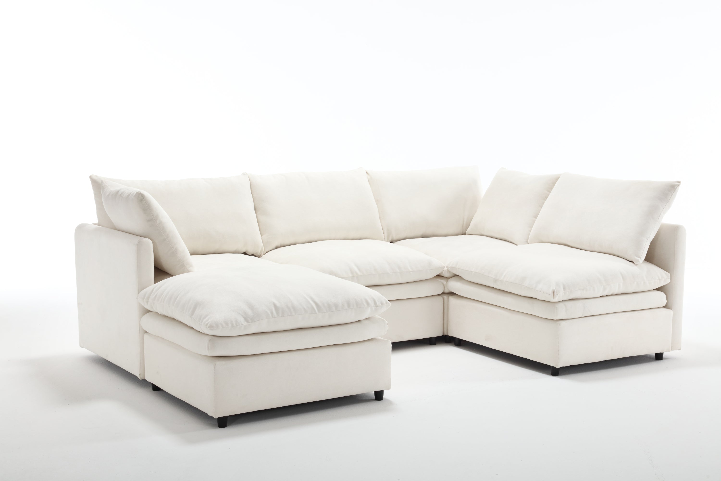 Modular Cloud Couch, U Shaped Sectional Sofa with Ottoman, Beige