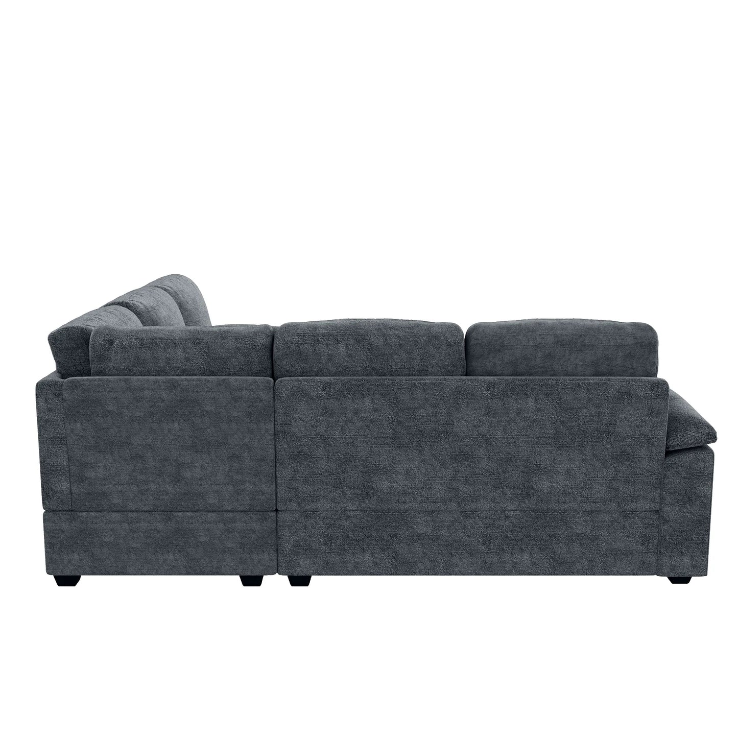 Modern L-Shape Velvet Sectional Sofa, Corner Couch with Ottoman, Grey