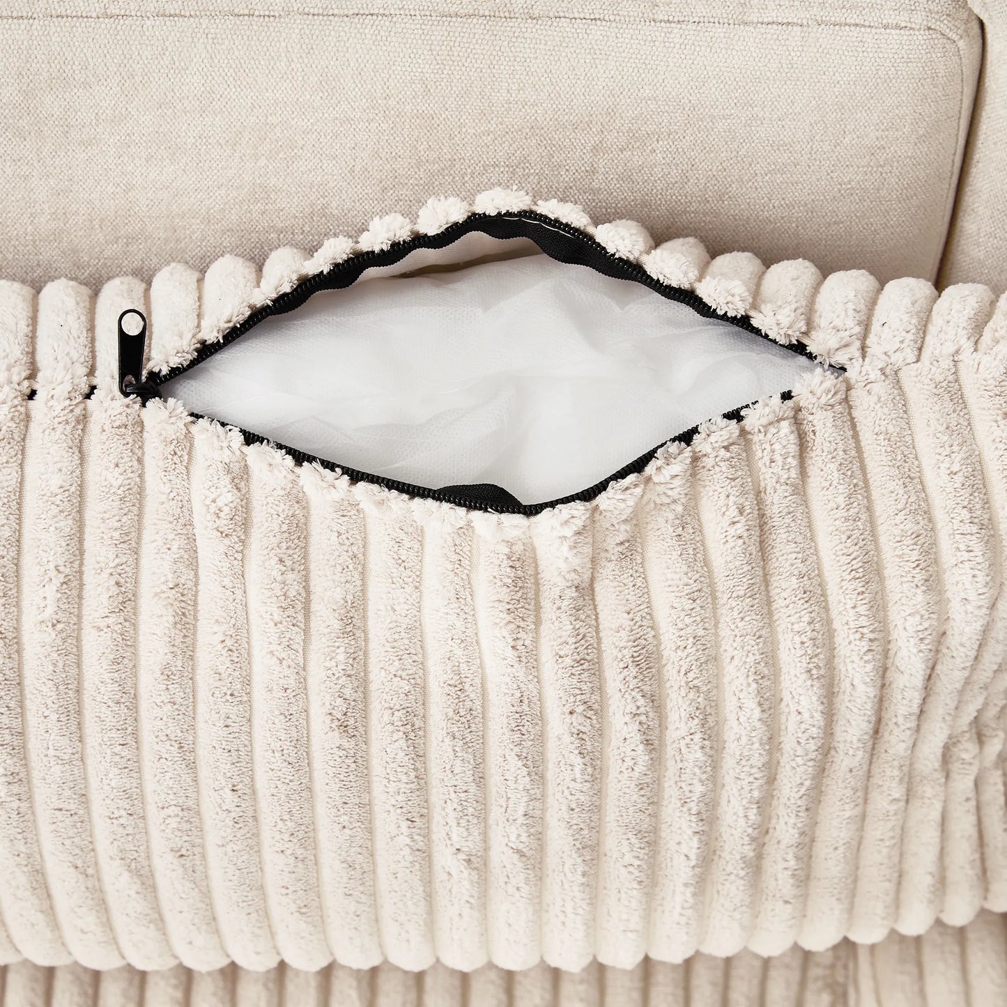 Corduroy Couch with Chaise Sleeper, Sectional Sofa Pull-Out, Beige