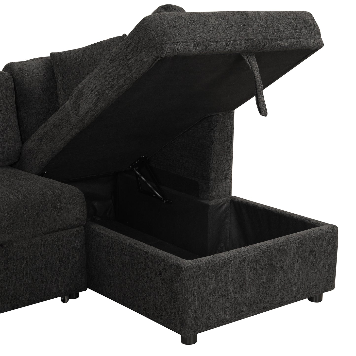 Louie Sectional Sleeper Sofa, Couch with Chaise and Storage - Black