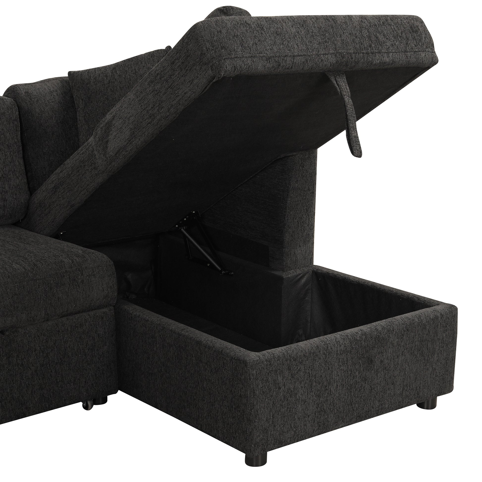 Louie Sectional Sleeper Sofa, Couch with Chaise and Storage - Black