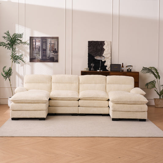 Louie U-Shaped Sectional Sofa, Couch with Double Chaise - White