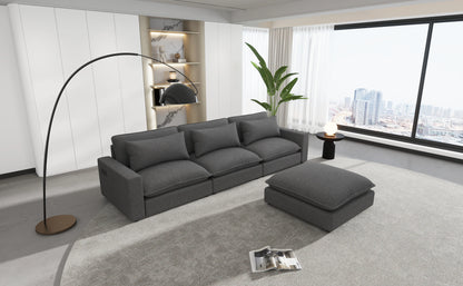 Comfy Sectional Cloud Couch, Chenille Sofa with Ottoman, Grey