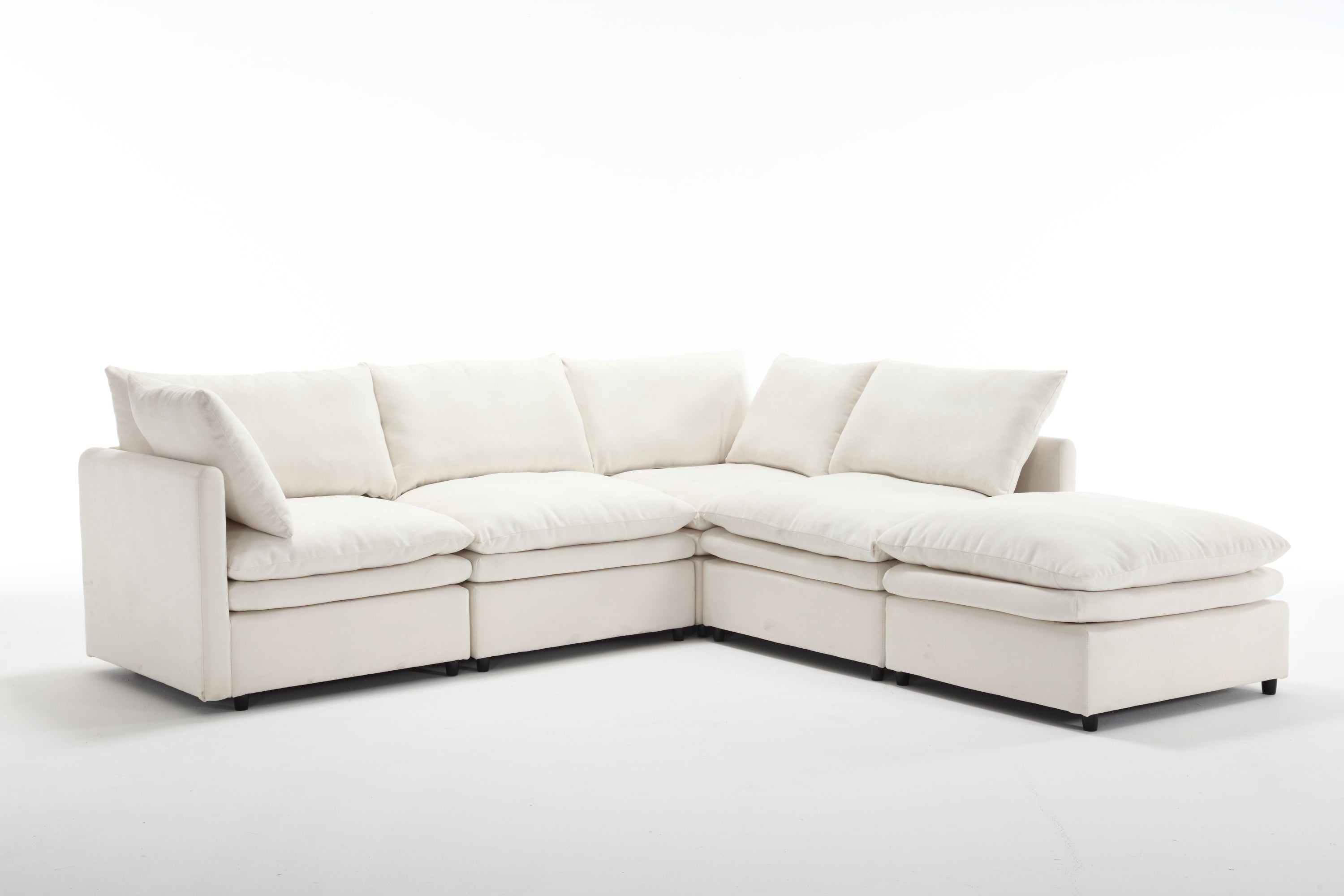 Modular Cloud Couch, U Shaped Sectional Sofa with Ottoman, Beige