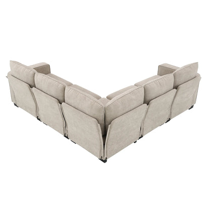 Corner Sectional Sofa, L-Shaped Comfy Couch, Khaki