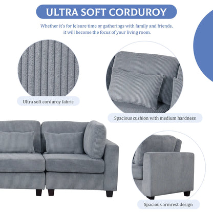 Louie Modular Sectional Sofa, Corduroy Couch with Ottoman - Grey