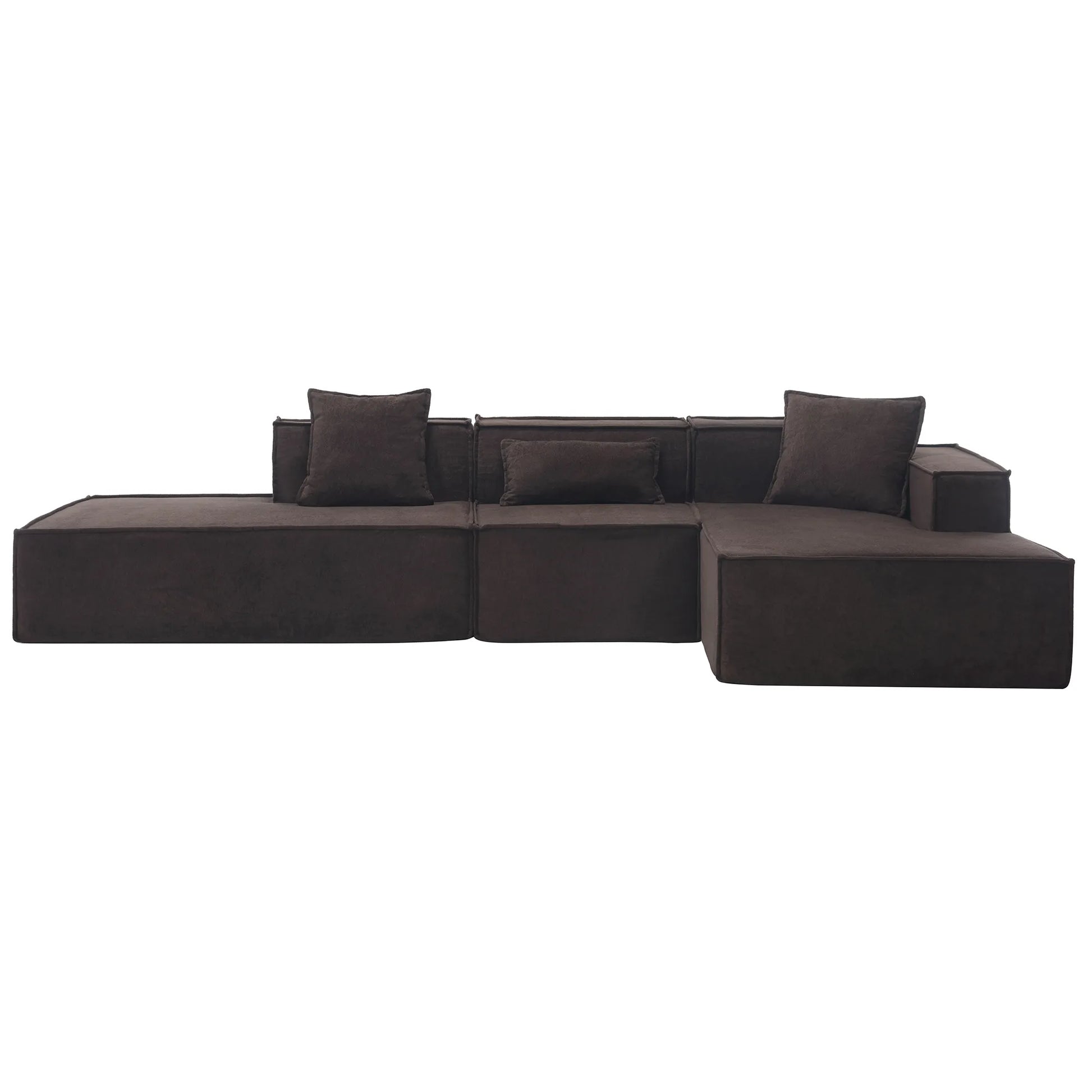 Modular Lounge Sofa, L Shaped Sectional with Chaise, Brown