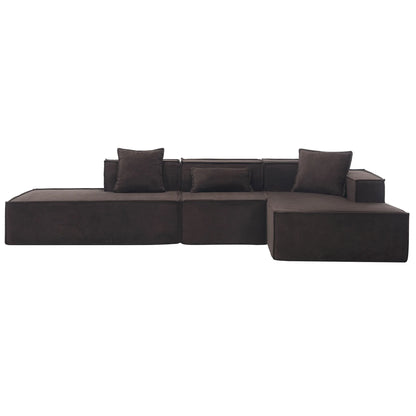 Modular Lounge Sofa, L Shaped Sectional with Chaise, Brown